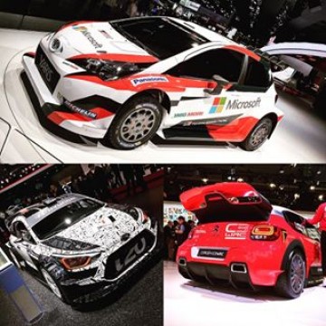 Three stunning 2017-spec @officialwrc cars are on display from @tgr_wrc @hmsgofficial and @citroenracing at the #ParisMotorShow #WRC #worldrallychampionship #WRC2017 #motorsport #rally #rallycar #FIA #unveiling #ToyotaYarisWRC #hyundaii20wrc #citroenc3wrc