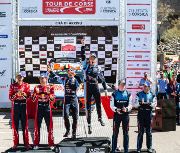 2019 Tour de Corse - Podium Neuville/Gilsoul, Ogier/Ingrassia, Evans/Martin
