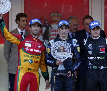 Formula E Buemi on the top step of the podium in monaco