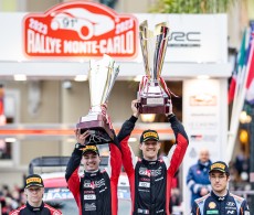 2023 WRC - Rallye Monte-Carlo - Final podium S. Ogier/V. Landais, K. Rovanperä/J. Halttunen, T. Neuville/M. Wydaeghe (photo DPPI)