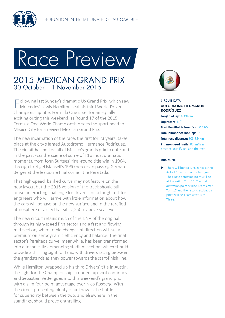 2015 F1 Mexican Grand Prix Preview - 1