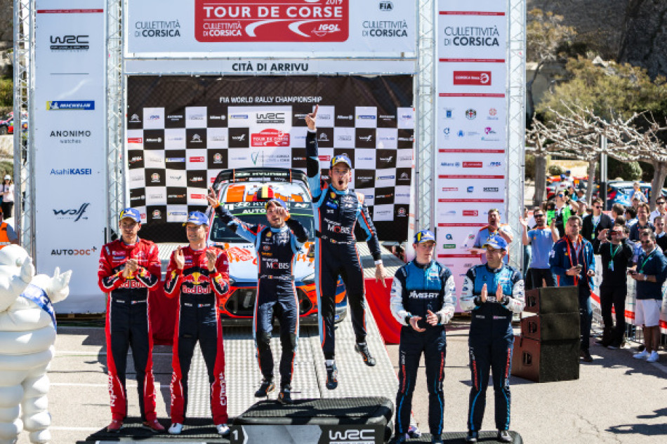 2019 Tour de Corse - Podium Neuville/Gilsoul, Ogier/Ingrassia, Evans/Martin