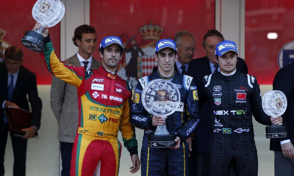 Formula E Buemi on the top step of the podium in monaco