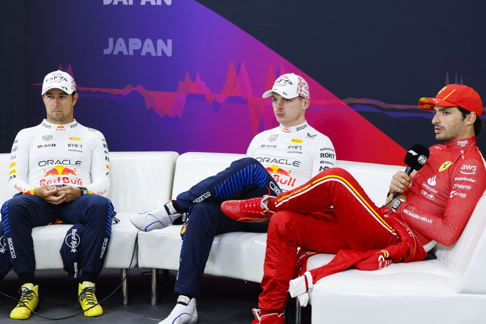 Pérez, Verstappen y Sainz durante la rueda de prensa del Gran Premio de Japón I Fuente: FIA