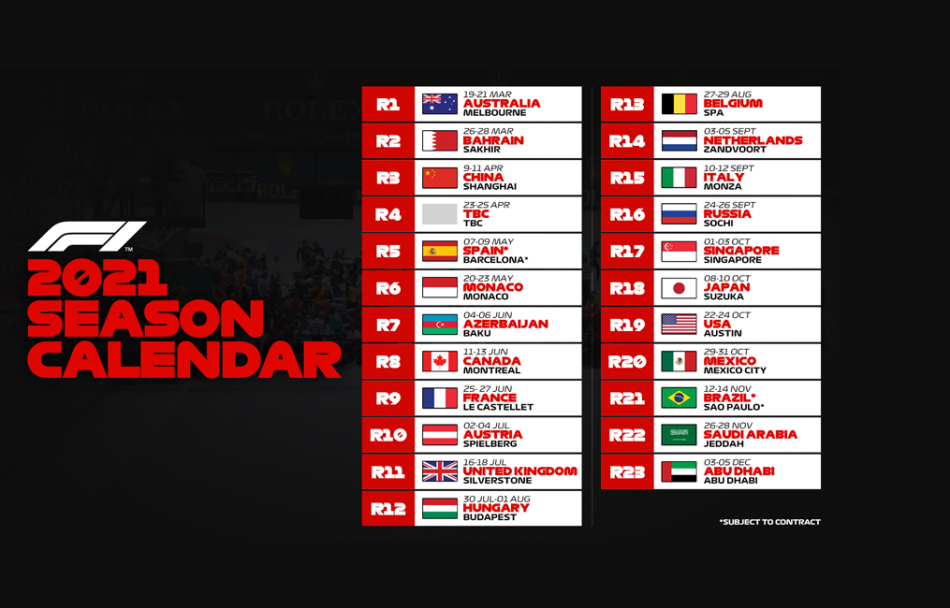 1 schedule formula F1 calendar