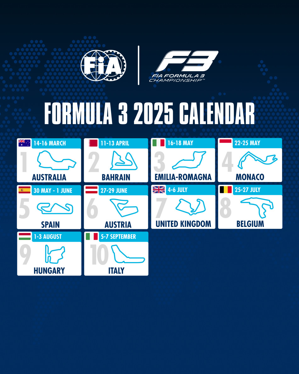 2025 FIA Formula 3 Calendar announced Federation Internationale de l