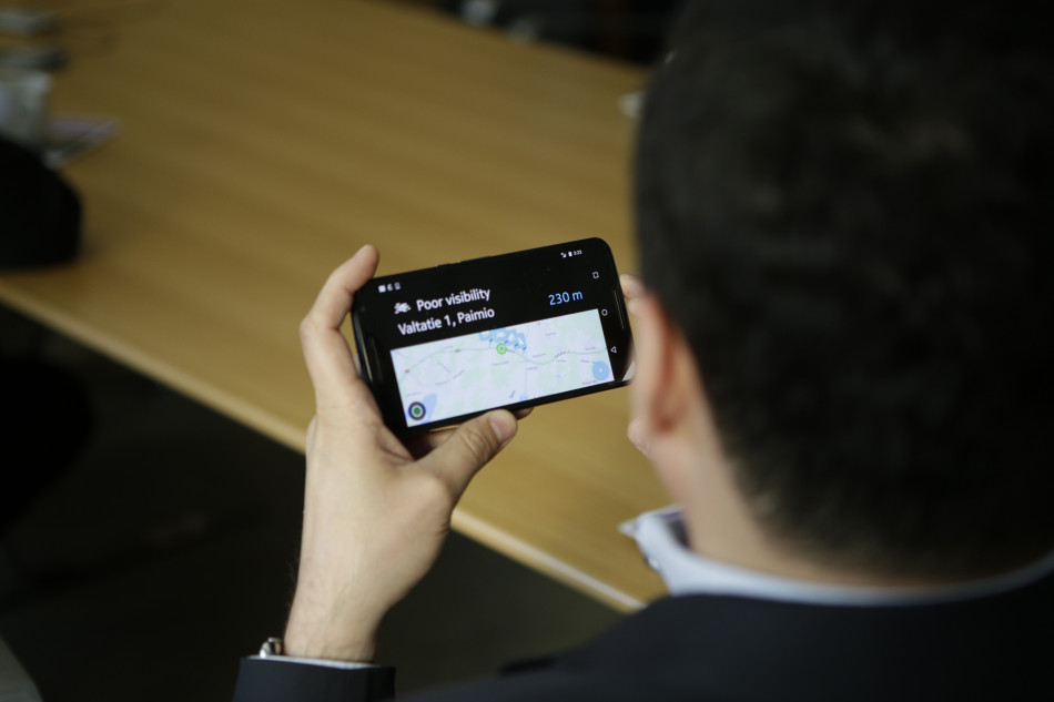 FIA delegate testing the NordicWay traffic control system