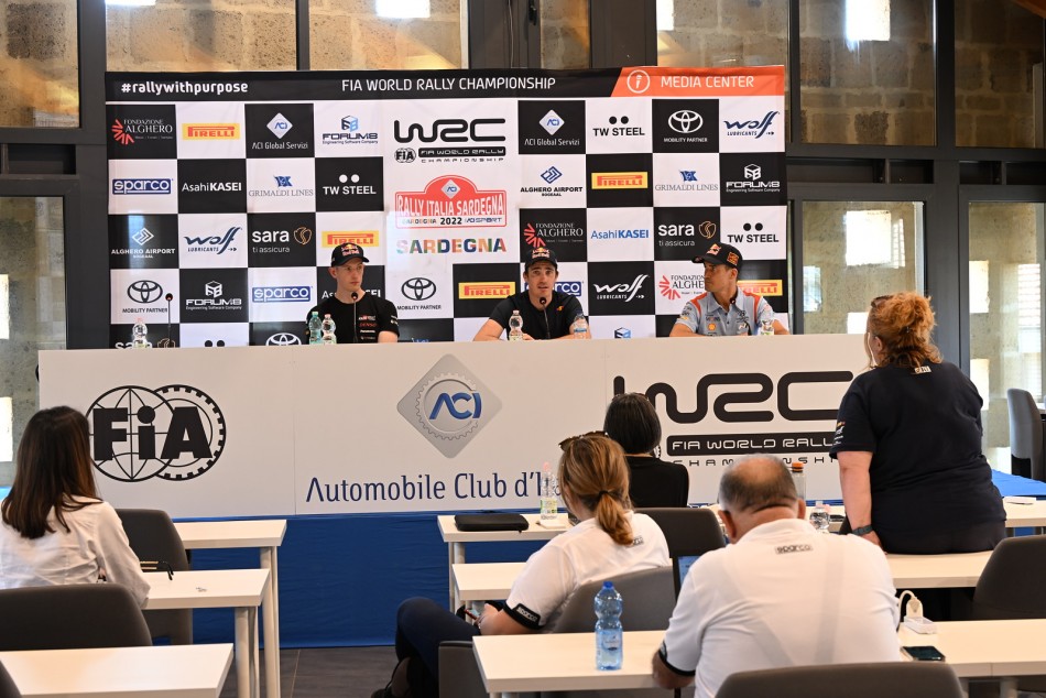 2022 WRC - Rally Italia Sardegna - Pre-event FIA press conference in attendance of Elfyn Evans, Craig Breen and Dani Sordo