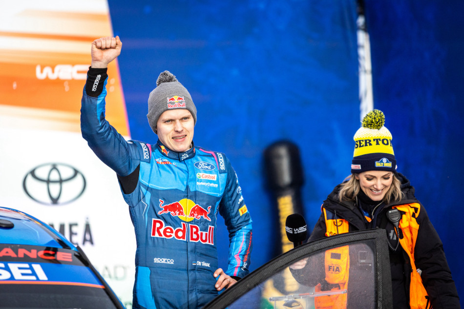 Ott Tanak celebrates winning Rally Sweden