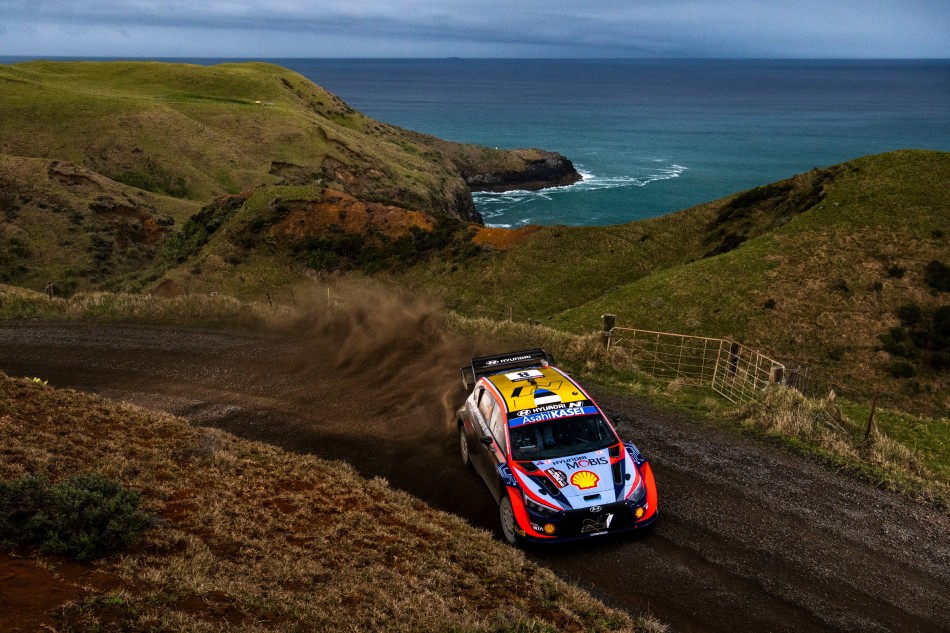 Ott Tanak (EST) Martin Jarveoja (EST) of team Hyundai Shell Mobis are seen performing during the World Rally Championship New Zealand in Auckland, New Zealand on 29,September (photo: Jaanus Ree / Red Bull Content Pool)
