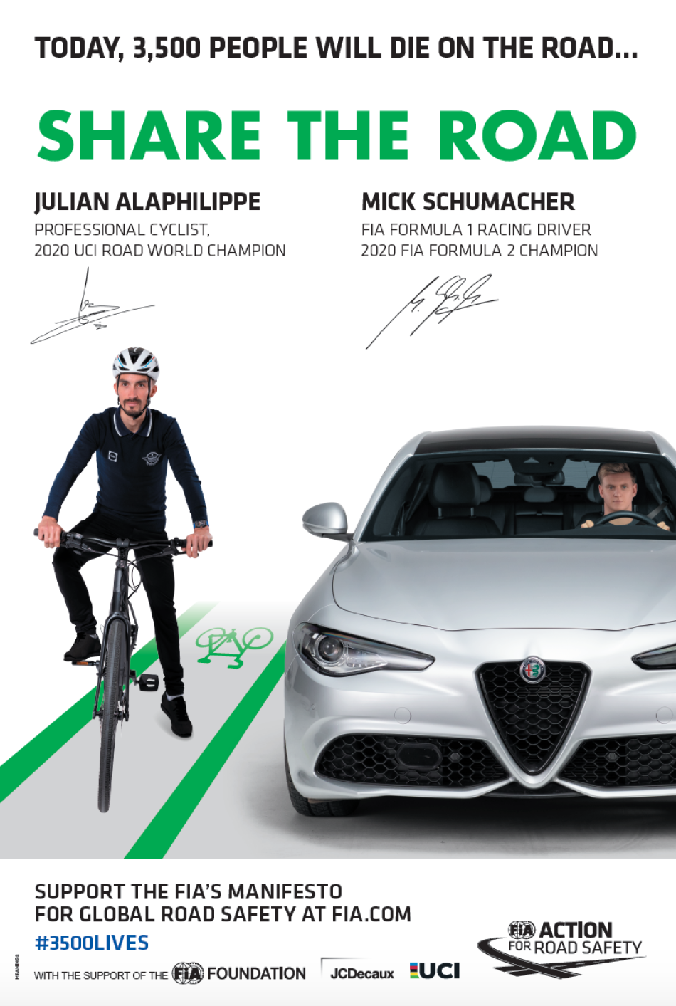 road safety, 3500LIVES, julian alaphilippe, mick schumacher, 