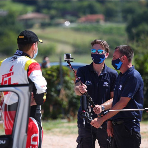2020 ERC - Rally di Roma Capitale - TV crew wearing PPE interviewing a competitor
