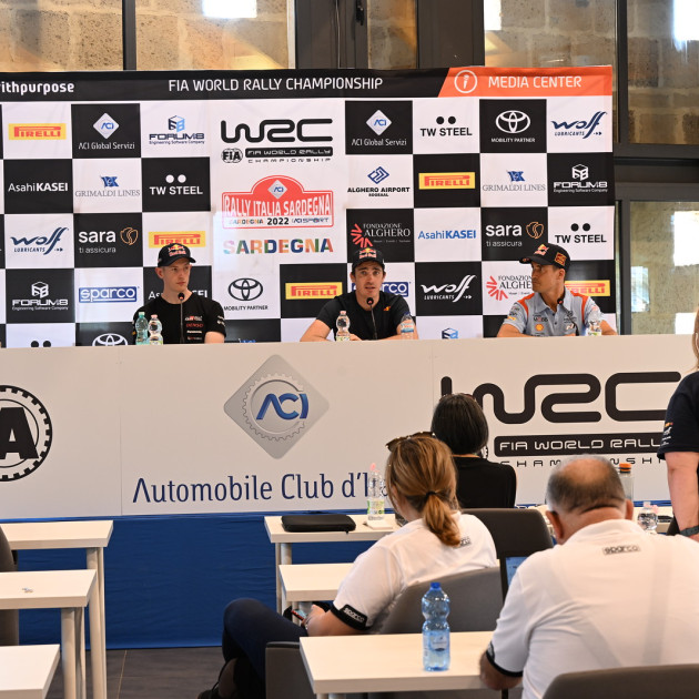 2022 WRC - Rally Italia Sardegna - Pre-event FIA press conference in attendance of Elfyn Evans, Craig Breen and Dani Sordo