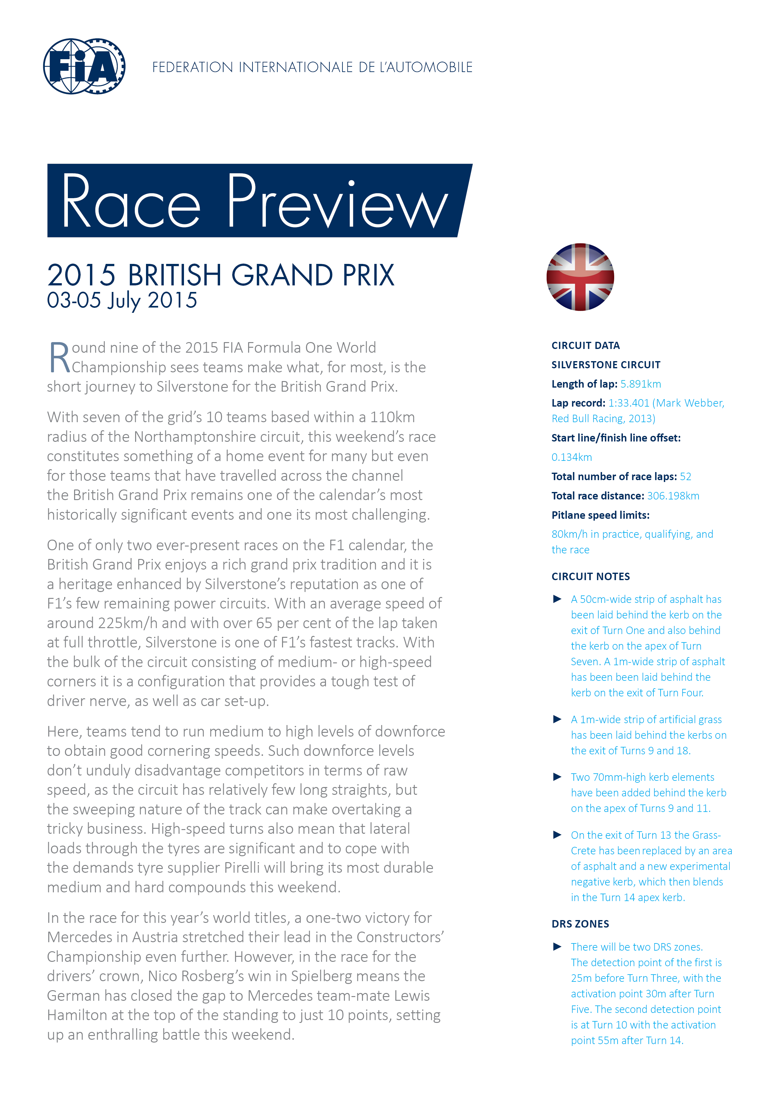 FIA Race Preview of the 2015 F1 British Grand Prix