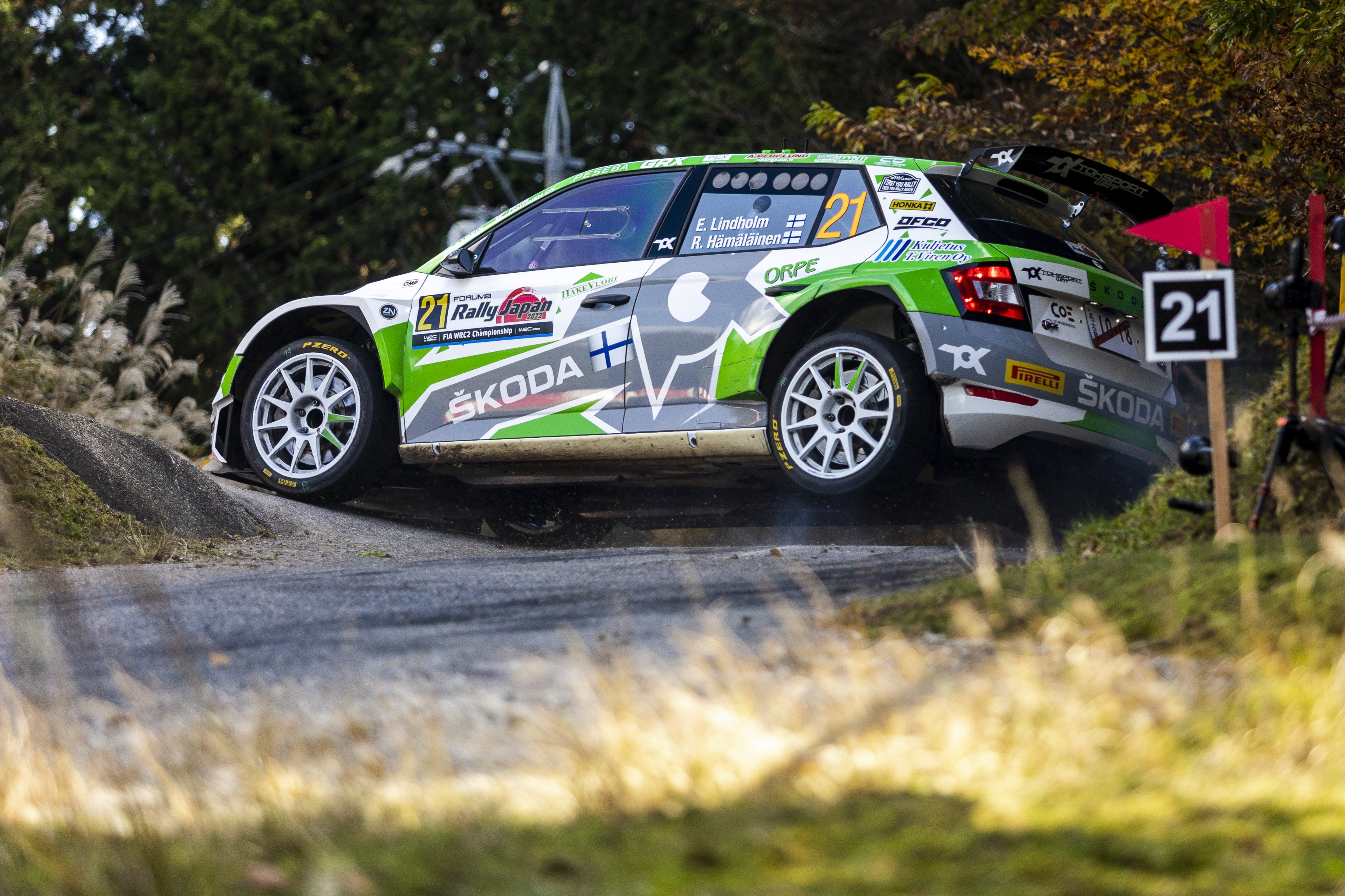2022 WRC - Rally Japan - LINDHOLM Emil (fin), HAMALAINEN Reeta (fin), Toksport WRT 2, Skoda Fabia Evo (photo: Nikos Katsikis / DPPI) 2022 WRC - Rally Japan - LINDHOLM Emil (fin), HAMALAINEN Reeta (fin), Toksport WRT 2, Skoda Fabia Evo (photo: Nikos Katsikis / DPPI)